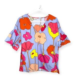 Crosby by Mollie Burch floral v neck short bell sleeves women's size small